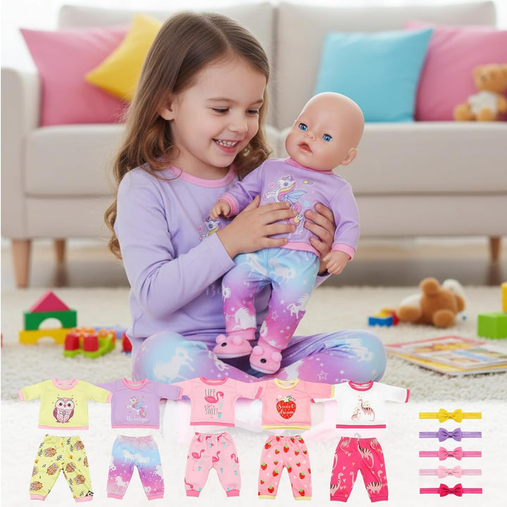 5 Sets Baby Kleidung für 14-18Zoll Baby Puppen, Puppenkleidung Outfits mit 5 Sets mit niedlichen Tie