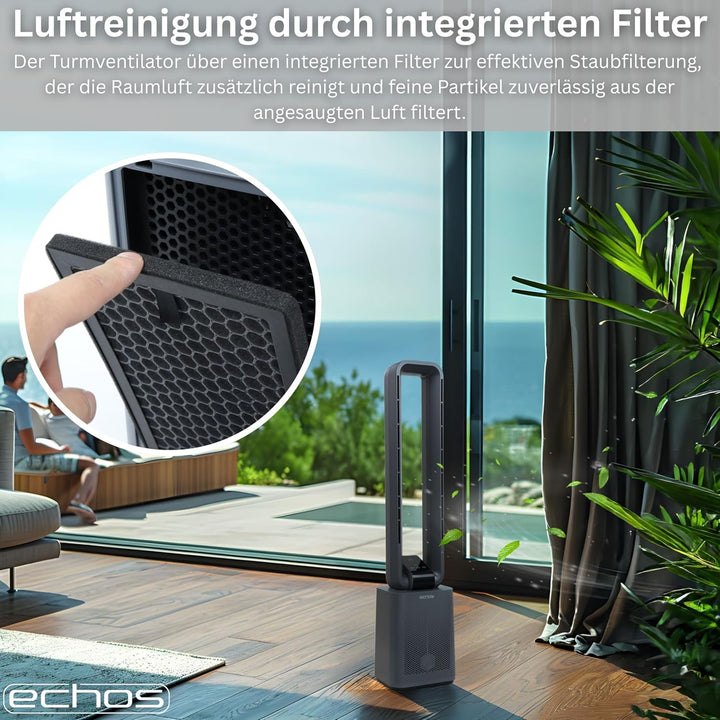 Echos® Leiser Turmventilator Standventilator energiesparend mit Fernbedienung Ventilator mit Kühlung