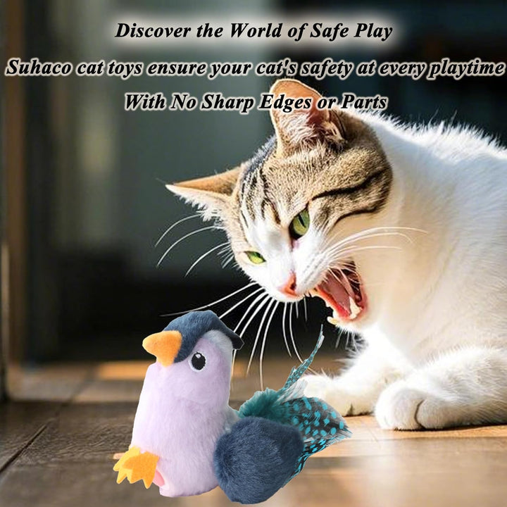 Suhaco Interaktive Katzenspielzeug Chirpy Vogelmelodie Feder Spielzeug Plüsch Spielzeug Set für Katz