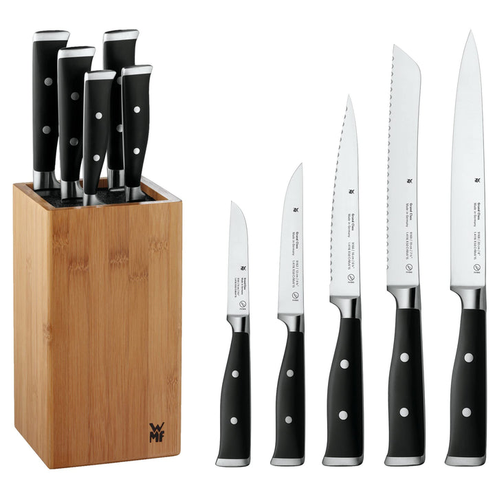 WMF Grand Class Messerblock mit Messerset 6teilig, Made in Germany, 5 Messer geschmiedet, Bambus-Blo