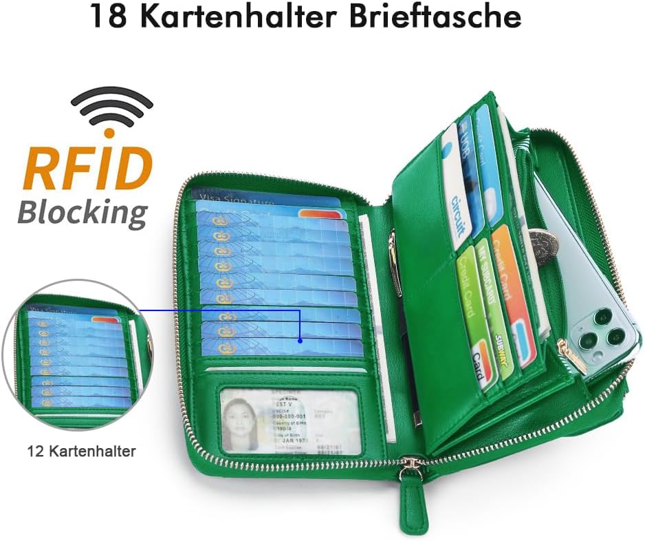 nuoku Geldbörse Damen mit RFID, Kleine Portemonnaie Damen mit Kreditkarten Etuis, Handytasche zum Um