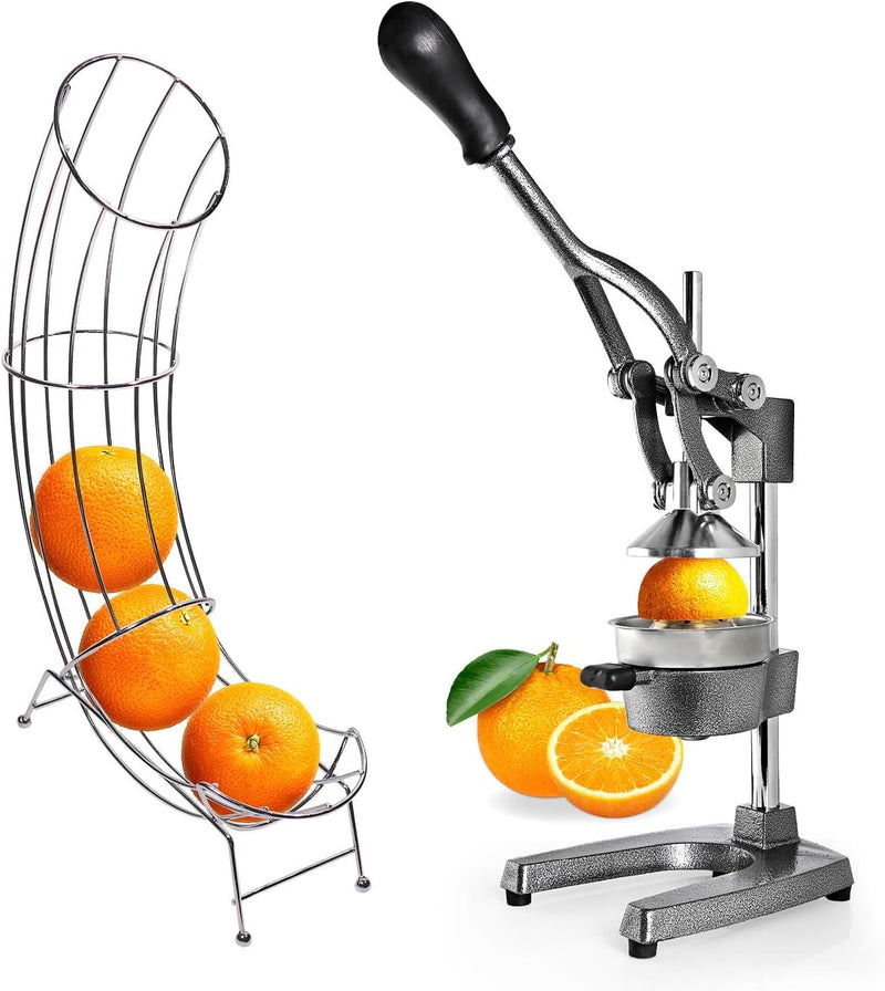Lumaland Entsafter Set mit Obstständer für max. 6 Orangen | Gusseisen Entsafter mit Orangenständer -
