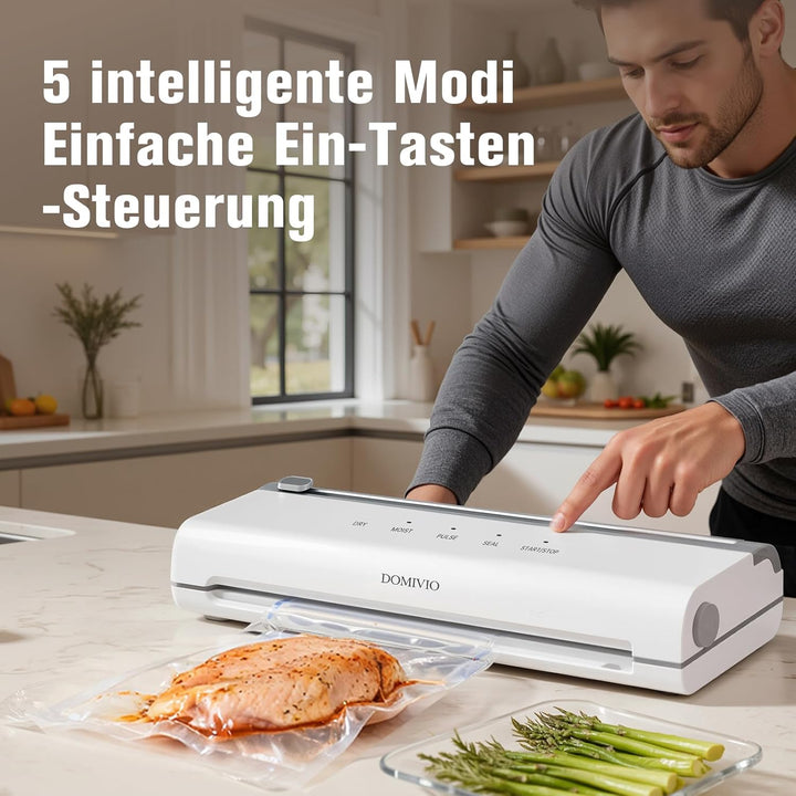 Vakuumiergerät für Lebensmittel – 65 kPa Saugkraft, Trocken & Feucht, Mit Cutter, Touch-Bedienung, A