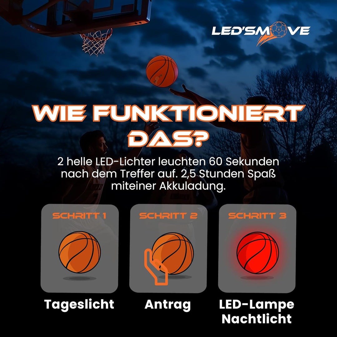 LED'S MOVE LED Leuchtender Basketball Outdoor Grösse 7, leuchtende Spiele im Dunkeln, Leucht Ball In