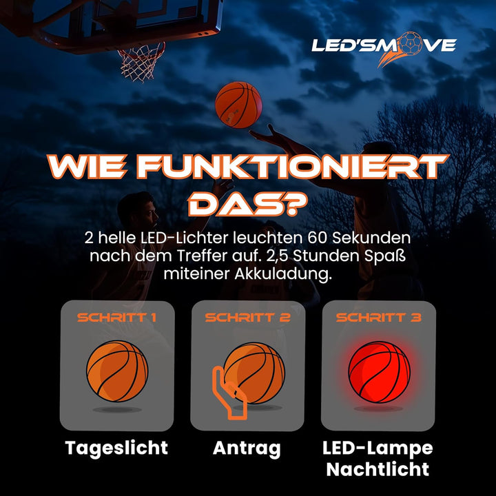 LED'S MOVE LED Leuchtender Basketball Outdoor Grösse 7, leuchtende Spiele im Dunkeln, Leucht Ball In
