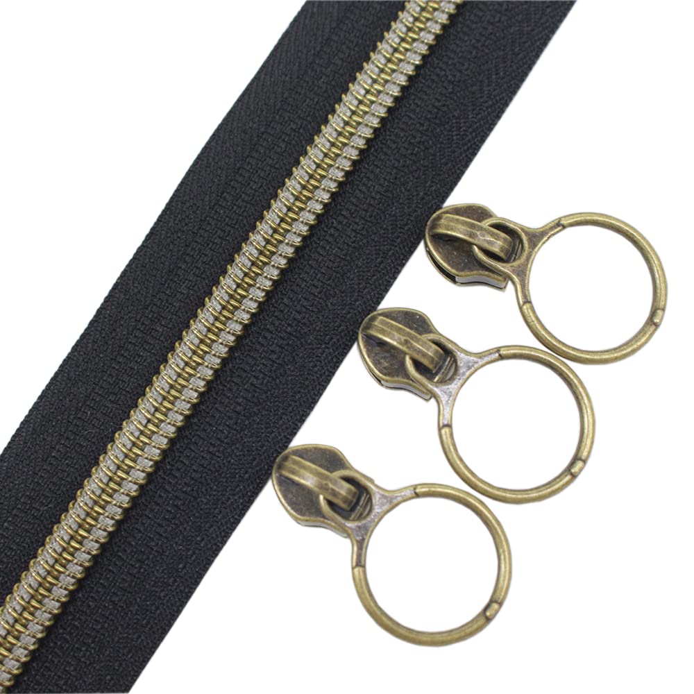 YaHoGa 9 m bronzefarbene endlos Reissverschluss Meterware Schwarze Reissverschluss 6mm-Spirale + 20