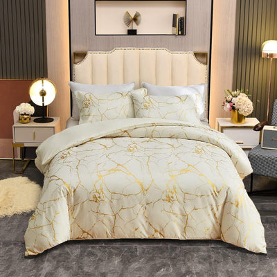 Bettwäsche 135x200 2er Set Beige Gold Aesthetic Marmor Microfaser Bettwäsche Set Luxus Modern Bettbe