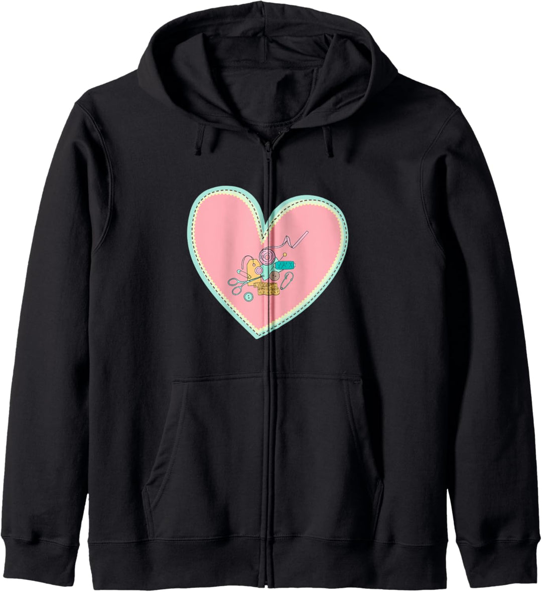 Lustige Nähgarn-Nähwerkzeuge lieben es, Herzdesign zu nähen Kapuzenjacke