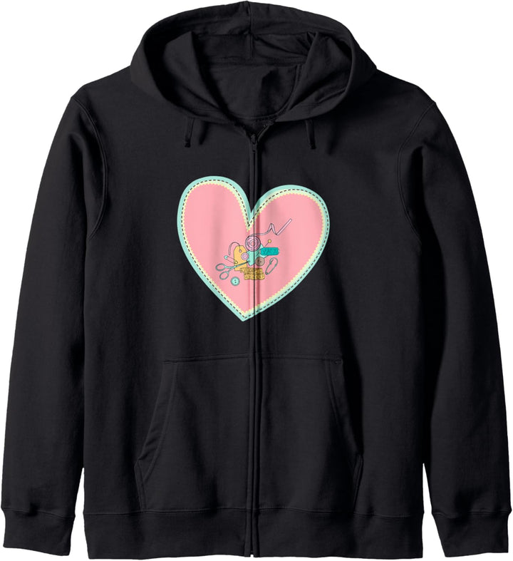 Lustige Nähgarn-Nähwerkzeuge lieben es, Herzdesign zu nähen Kapuzenjacke