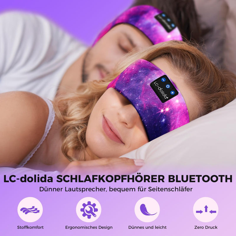 LC-dolida Schlafkopfhörer Bluetooth 5.4, Schlaf Stirnband Kopfhörer Headband Schlafmaske, Sportskopf