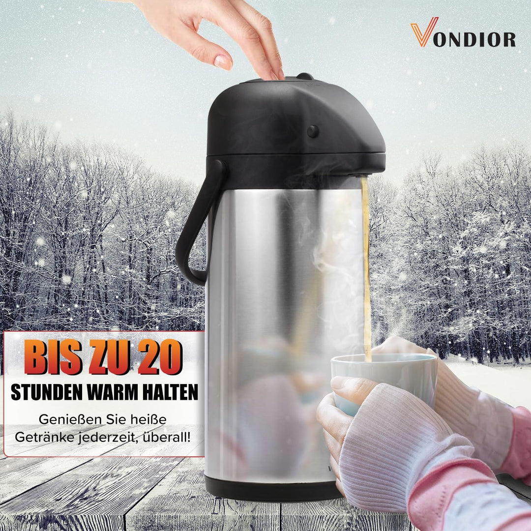 Vondior Airpot Pumpkanne - Professionelle isolierte Kaffeekaraffe aus Edelstahl, Thermoskanne, Therm