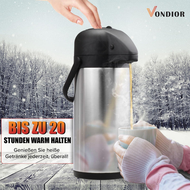 Vondior Airpot Pumpkanne - Professionelle isolierte Kaffeekaraffe aus Edelstahl, Thermoskanne, Therm