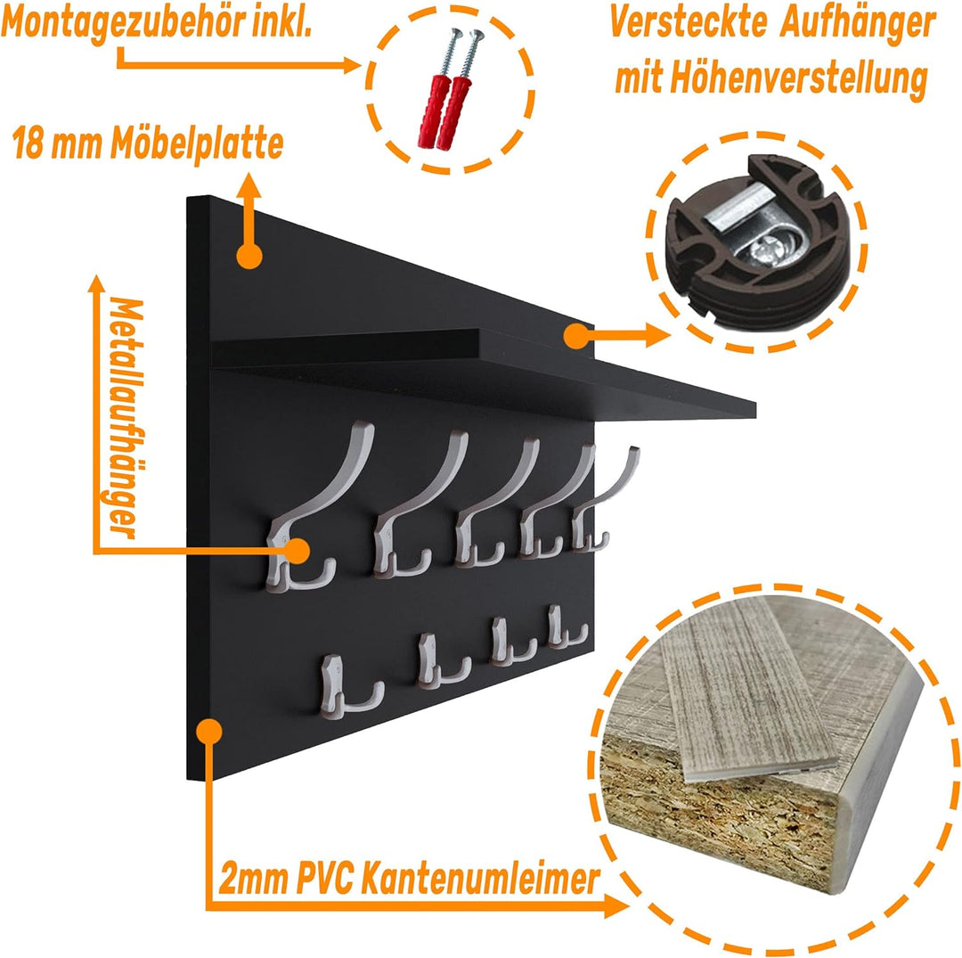 AKKE 40x80 | VERTI Garderobenpaneel Wandgarderobe Garderobe Wandpaneel Kleiderstange ALUMINIUM | SCH
