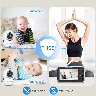 HelloBaby Video-Babyphone, 5 Zoll geteilter Bildschirm mit 30-Stunden-Akku, Pan-Tilt-Zoom Babyphone