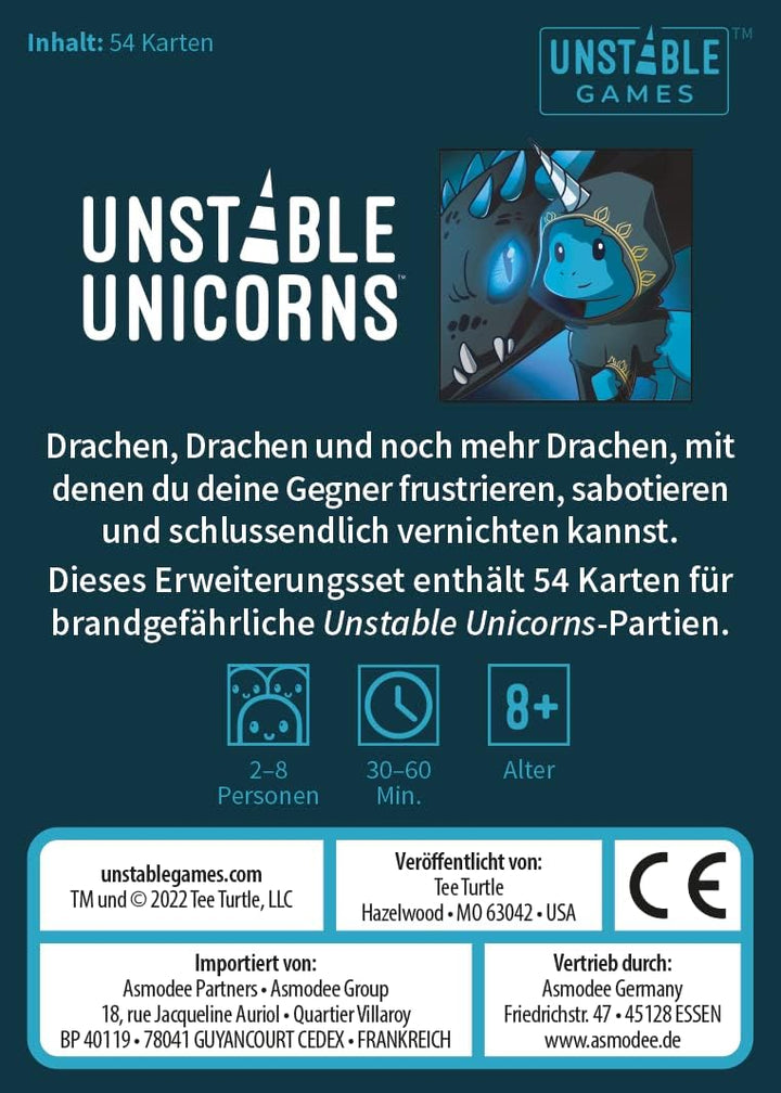 Unstable Games, Unstable Unicorns – Drachen, Erweiterung, Partyspiel, Kartenspiel, 2-8 Spieler, Ab 8