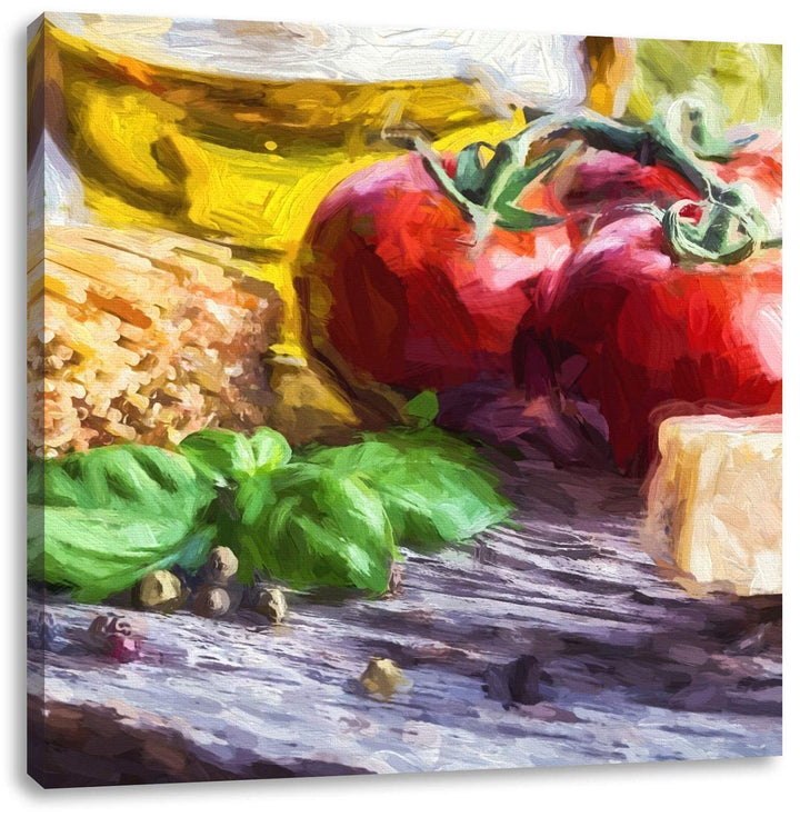 Pixxprint Spaghetti mit Tomaten und Parmesan, Format: 70x70 auf Leinwand, 70x70