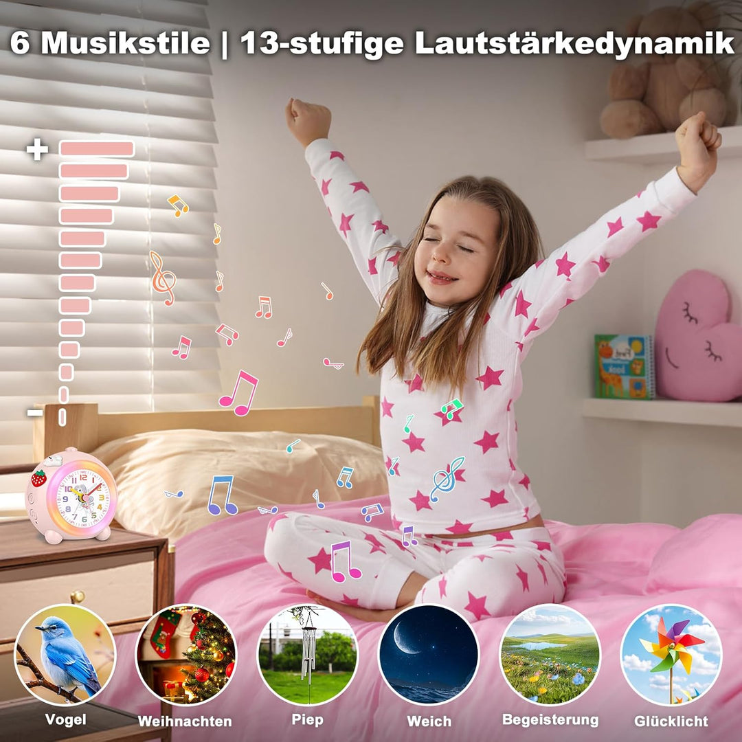SOCICO Analoger Kinder Wecker Mädchen, Einhorn Design, Lautlos, Ohne Ticken Niedlicher Pfirsich Weck