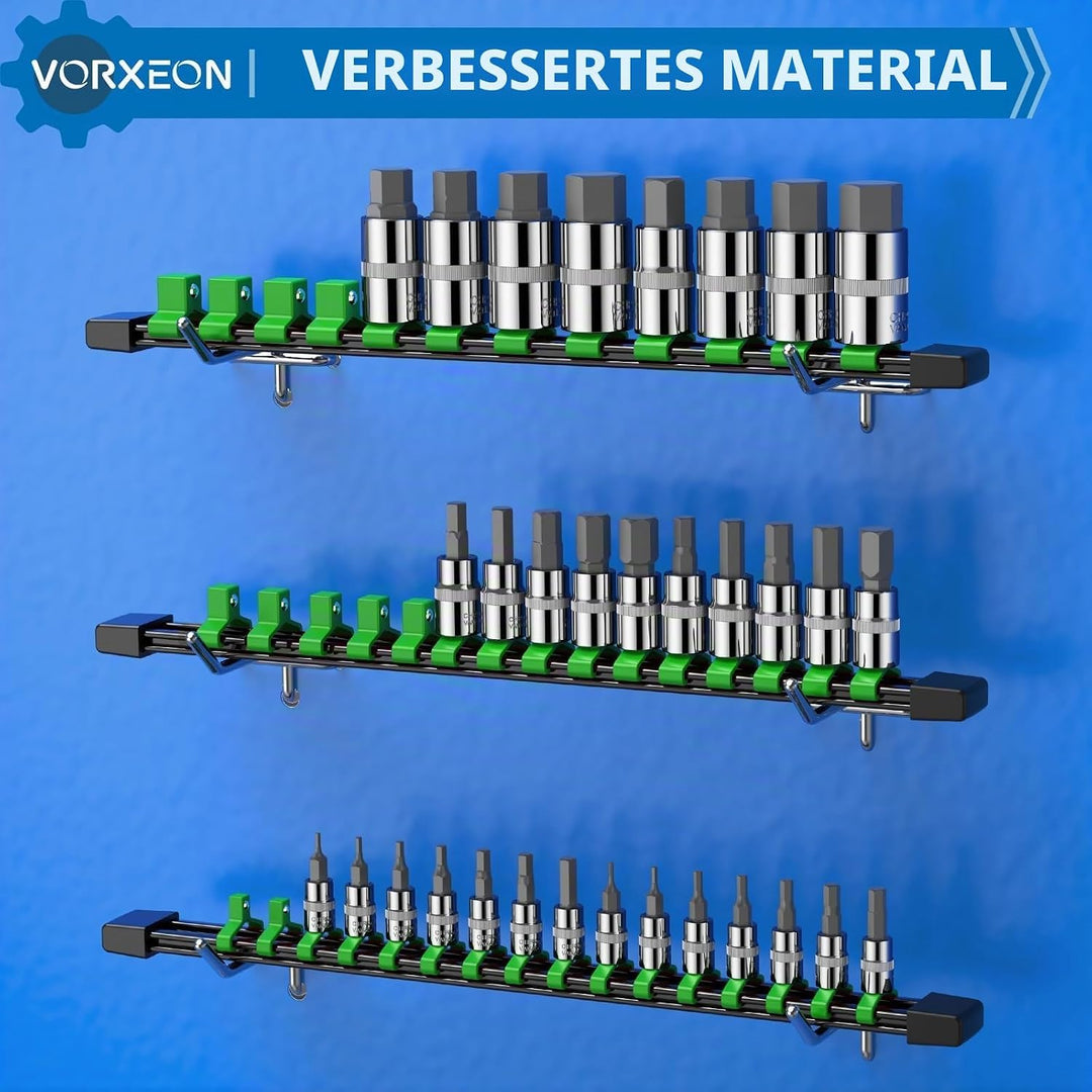 3PCS Steckschlüsselhalter für 1/2 Zoll, 3/8 Zoll, 1/4 Zoll Steckschlüssel Organizer, Schienenhalter