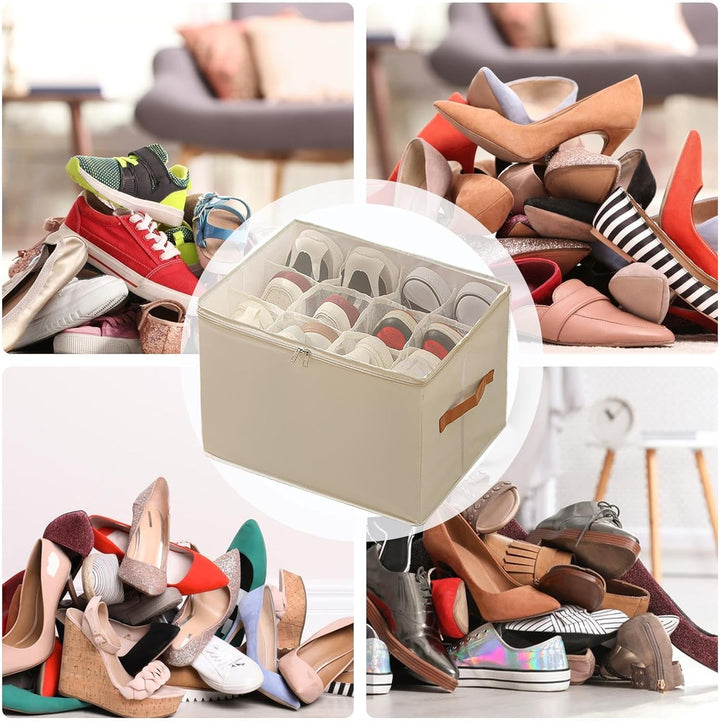 Schuh-Organizer-Box, transparenter Griff, 42 x 32 x 30 cm, platzsparend, faltbar, verstellbare Trenn