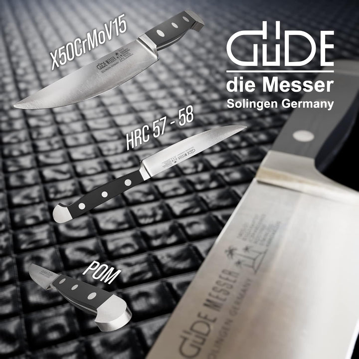 GÜDE Solingen - Steakmesser Glatt geschmiedet, 12 cm, POM schwarz, ALPHA, Doppelkropf, Handmade Germ