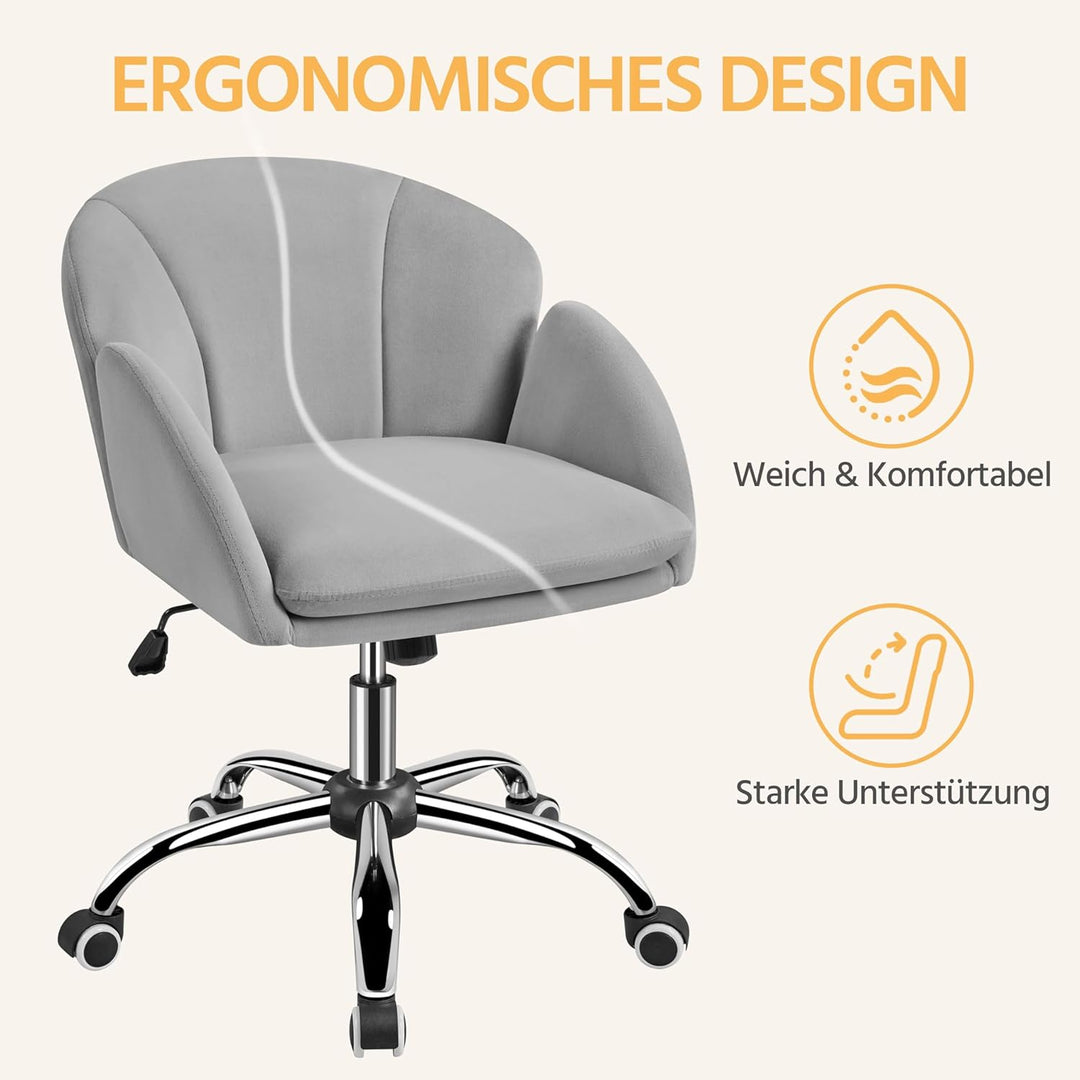 Yaheetech Bürostuhl aus Samt, Schreibtischstuhl Ergonomisch bis 136 kg Belastbar, Drehstuhl Höhenver