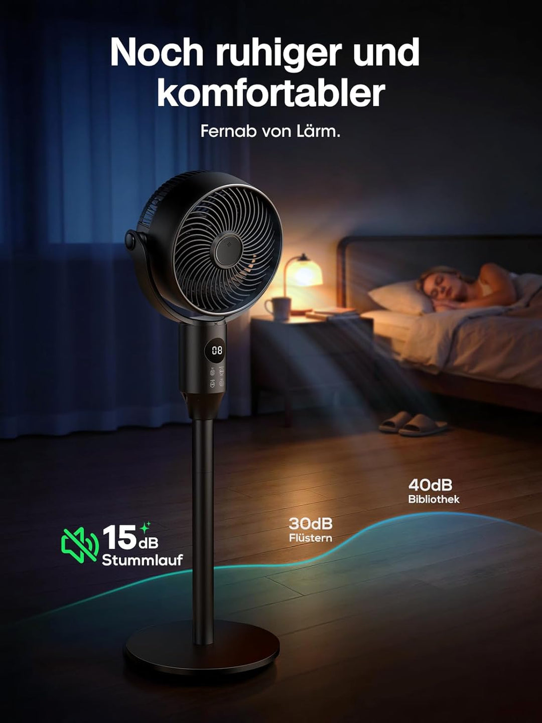 JYMIPA Leiser Standventilator 90°Oszillierender Ventilator mit Fernbedienung, Standventilator für Sc