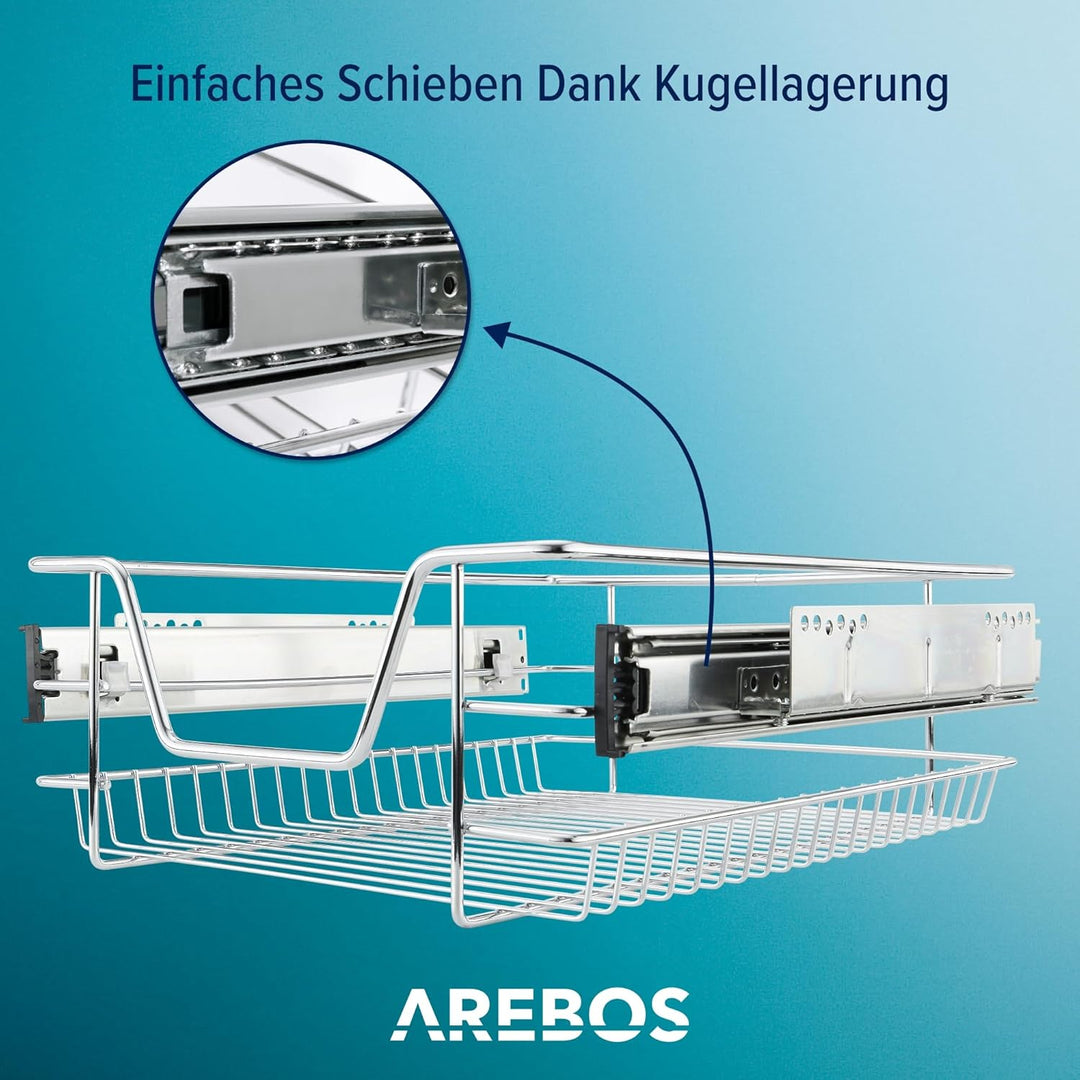 Arebos Teleskopschublade - für Schrankbreite 30 40 50 oder 60 cm/verchromt/Setwahl- Küchenschublade