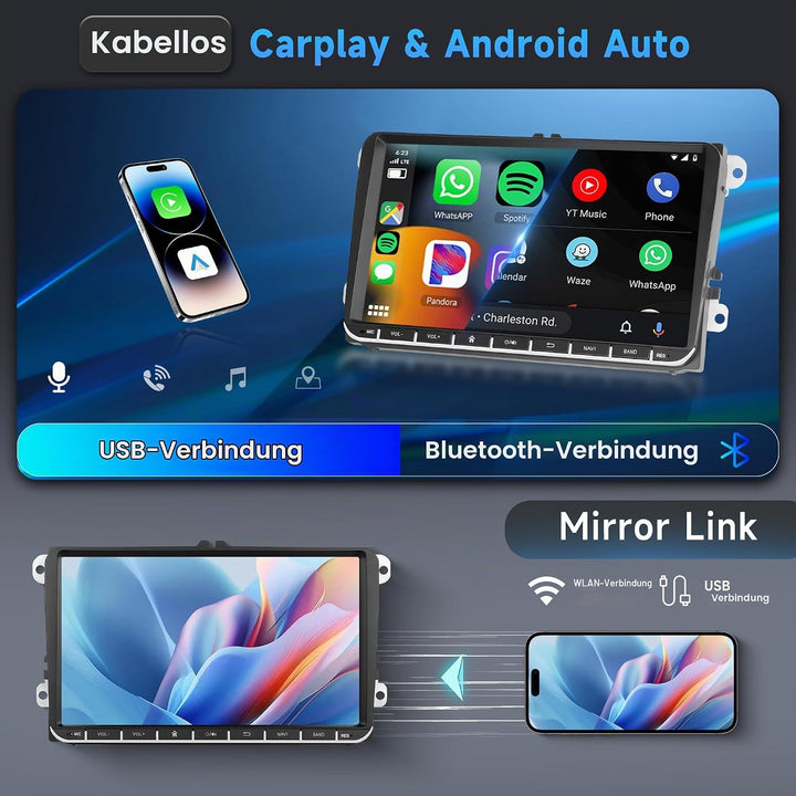 2G+64G Android 15 Autoradio für VW Golf 5 6 Passat Jetta Caddy EOS T5 Tiguan Touran CC Polo 9 Zoll H
