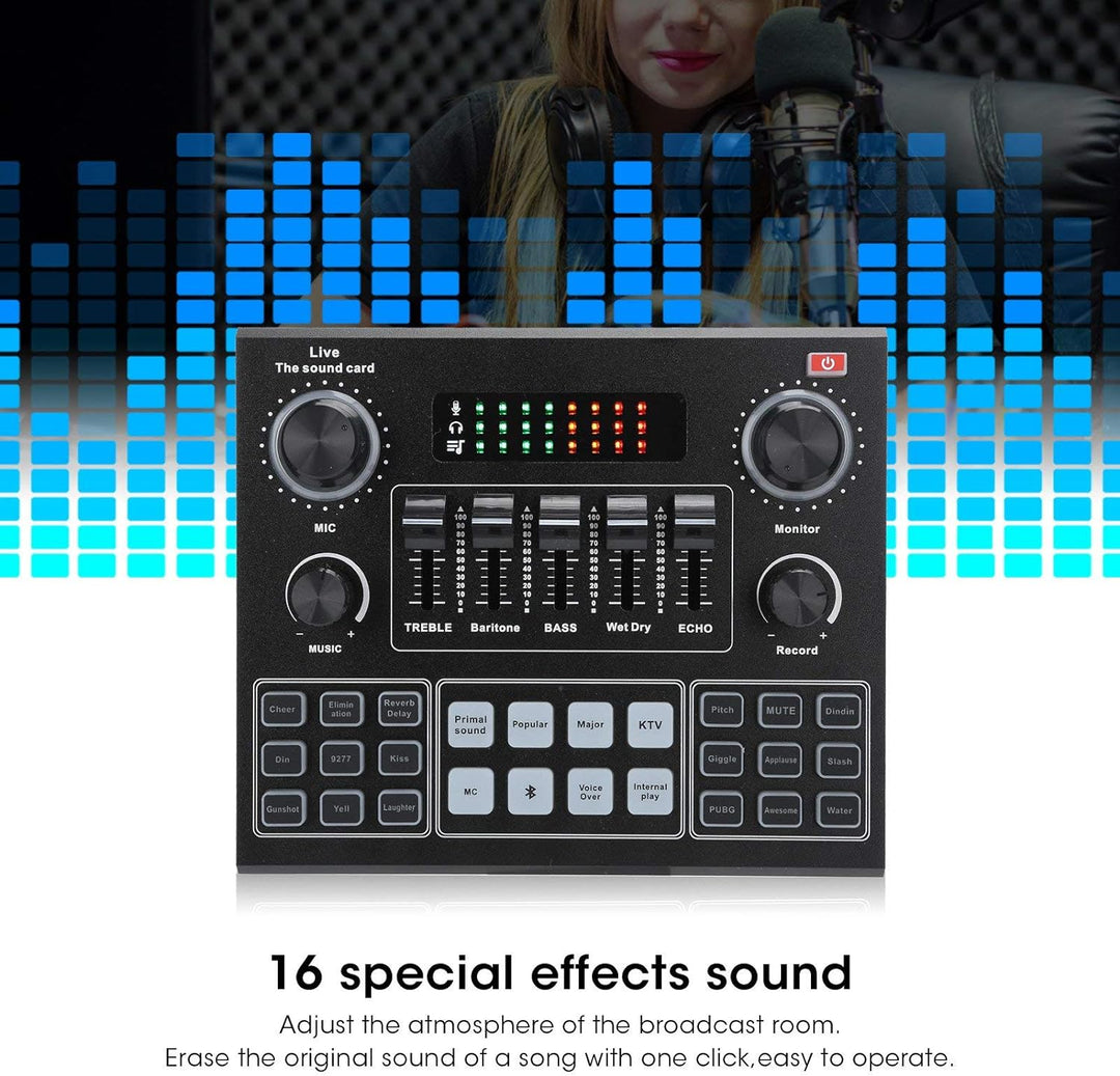 V9 Bluetooth Soundkarte, Stereo Audio Mixer, Externe Sound Mixer, Universal Broadcast Voice Changer,