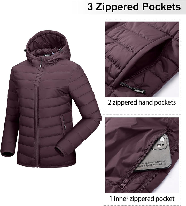 Outdoor Ventures Damen Steppjacke Leichte Packbare Übergangsjacke Warme Winterjacke mit Kapuze für F