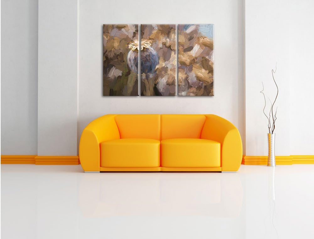 Pixxprint Mohnkapsel der Mohnblume Kunst als Leinwandbild/Grösse: 3 Teilig (120x80 cm) cm/Wandbild/K