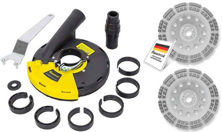 FANZTOOL Diamantschleiftopf 180 mm + Absaughaube für Winkelschleifer Betonschleifer (mit 180mm Schle