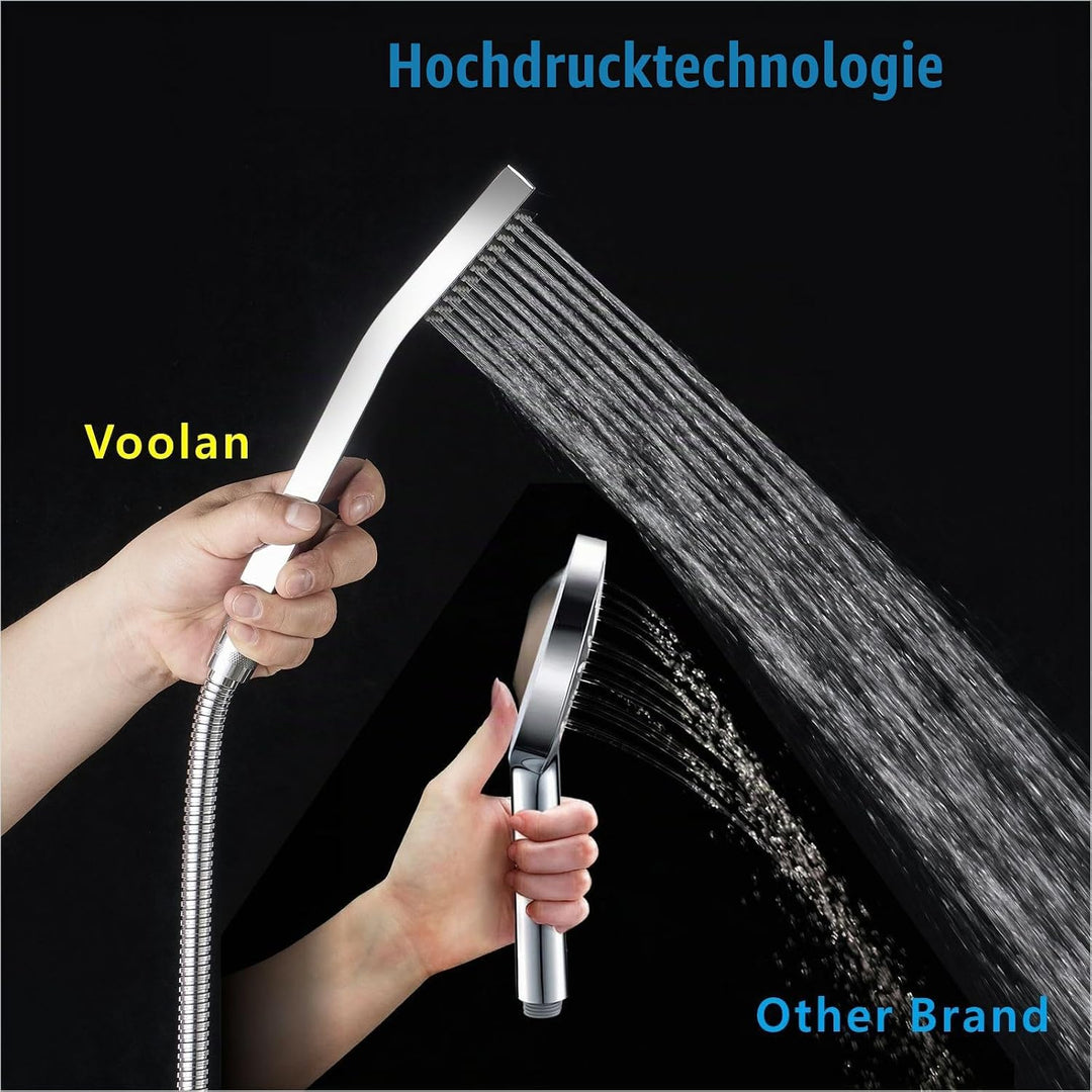 Handbrause Komplett aus Metall, Hochdruck-Duschköpfe von Voolan, Einfache Handbrause aus Chrom mit T