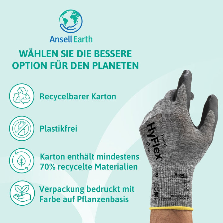 Ansell HyFlex 11-801 Professionelle Arbeitshandschuhe, Rutschfeste Nitril-Beschichtung, Industrie-Sc