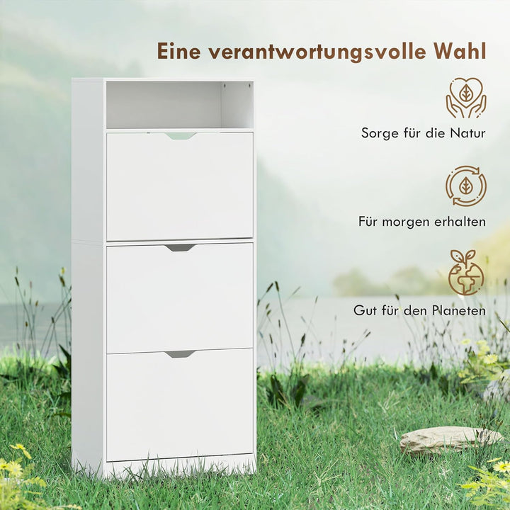 HOMCOM Schuhschrank mit 3 Klappen, Schmal Schuhkipper mit Ablage, Verstellbar Trennwand Schuhregal f