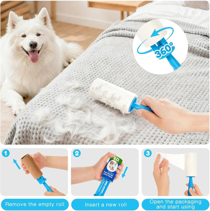 1200 Blatt Fusselrolle Tierhaare, 10 Rollen Extra Stark Fusselroller Kleidung mit 2 Griffen, Lint Ro