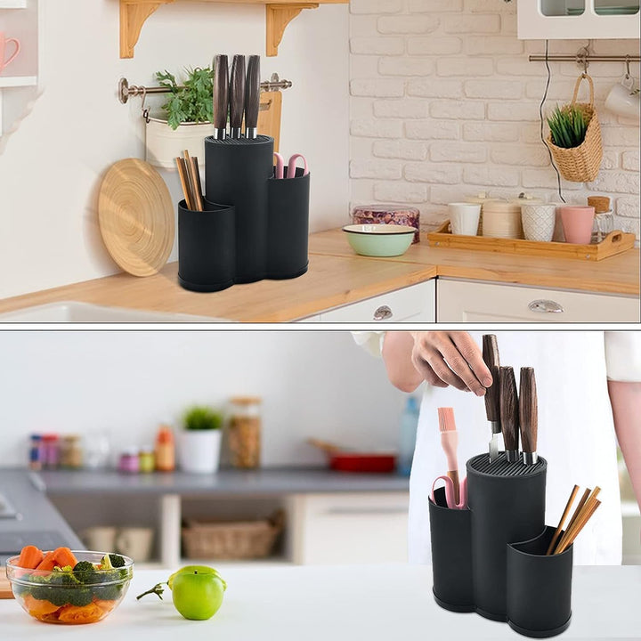 3-in Messerblock Ohne Messer, Universal runder Messerblockhalter unbestückt mit utensilienhalter, Me