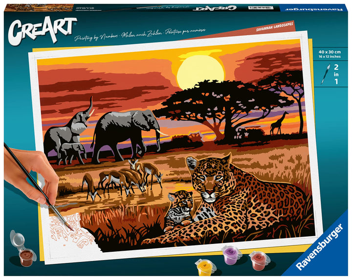 Ravensburger CreArt 23548 - Savannenlandschaft - Malen nach Zahlen Erwachsene, DIY Malset mit Pinsel