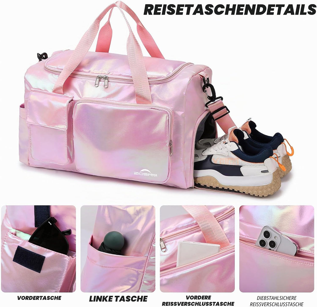 ZIOISNM Sporttasche Damen mit Schuhfach und Nassfach, Reisetasche Damen Glitzer Gym Bag saunatasche