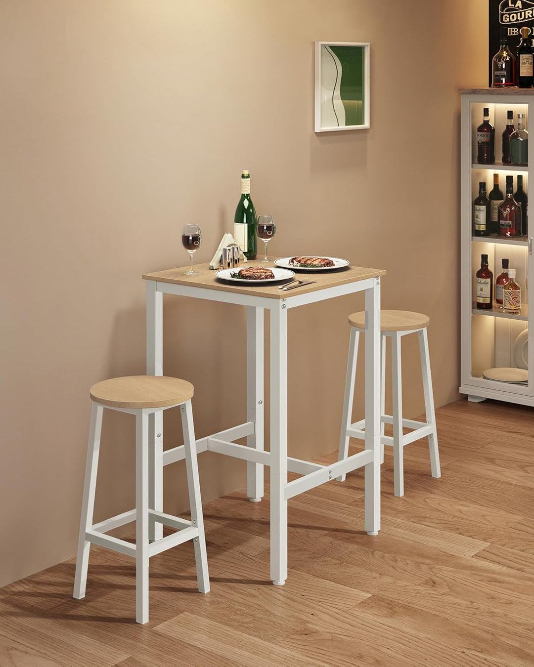 VASAGLE Bartisch, Stehtisch, Küchentisch, hoch, mit Stahlgestell, 60 x 60 x 92 cm, einfache Montage,