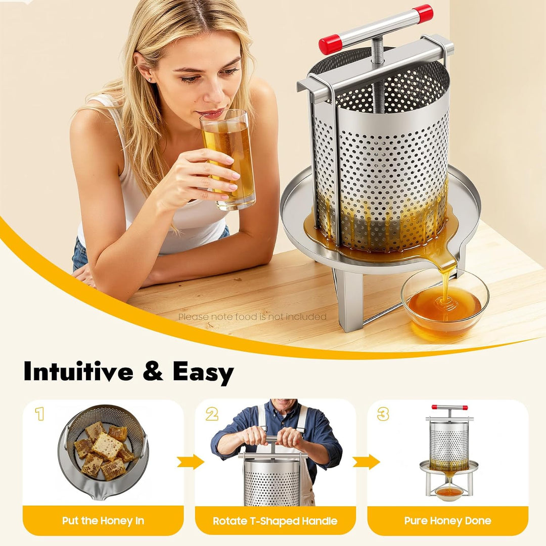 10L Edelstahl-Obstpresse, Honigpresse, Edelstahl, Haushaltshandbuch, Honigpresse, Wachspresse, Imker