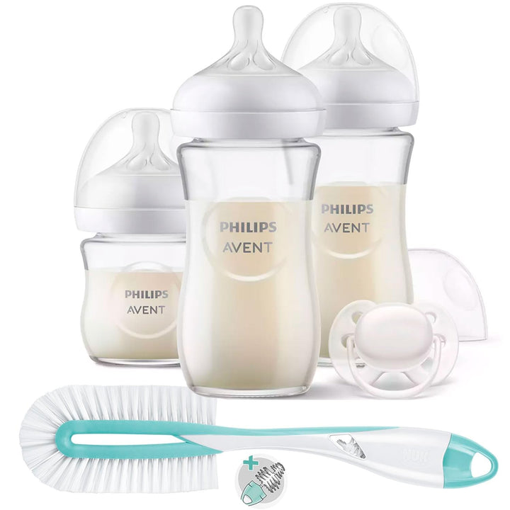 Philips Avent Glasflaschen Natural Response, 2er Set 240/120 ml, 0-6 Monate Sauger und Bürste