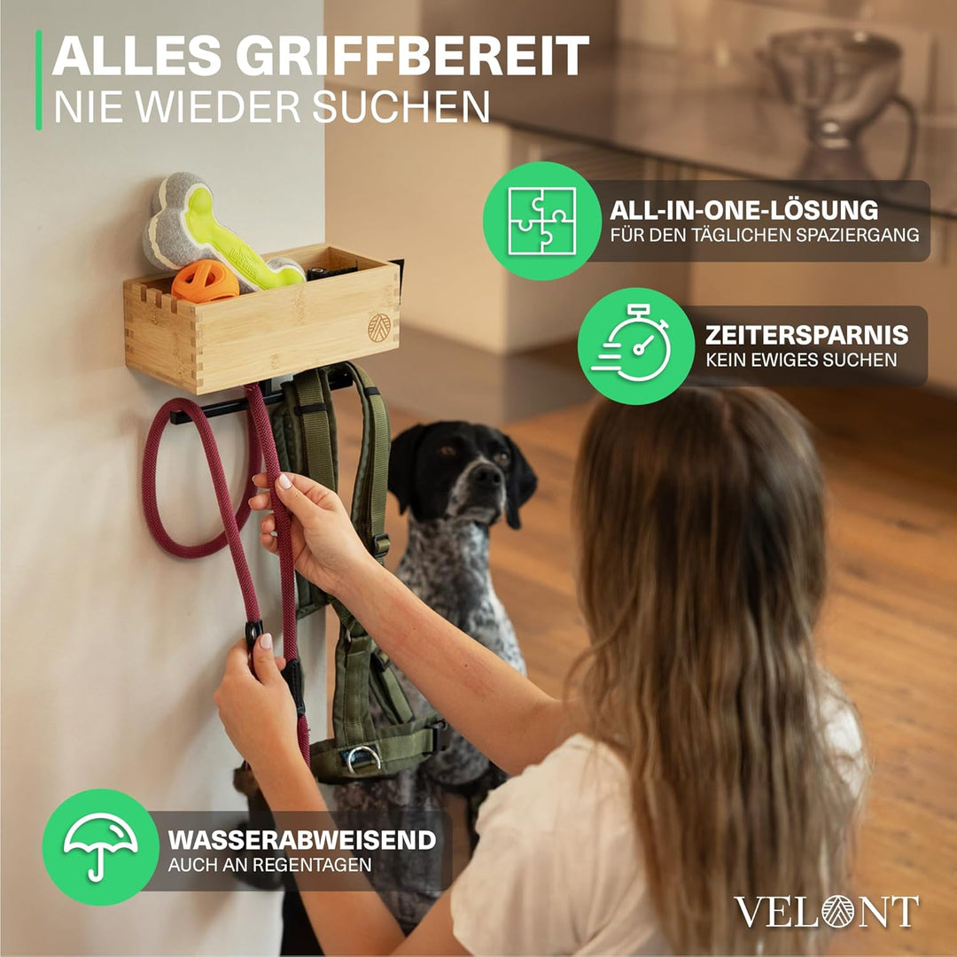 VELONT Hundegarderobe mit Ablage Personalisiert - Grösse XL - Perfekter Leinenparkplatz - Bambus - D