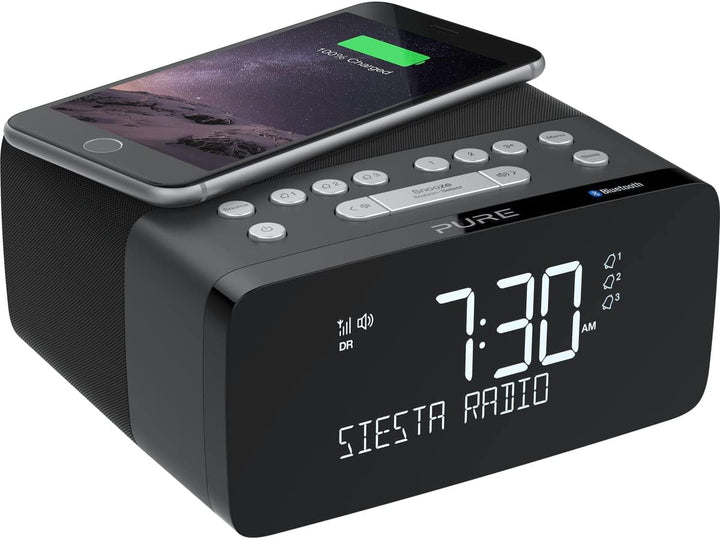 Pure Siesta Charge Radiowecker mit Wireless Charging Ladepad (Digitalradio mit DAB/DAB+, UKW/FM Radi