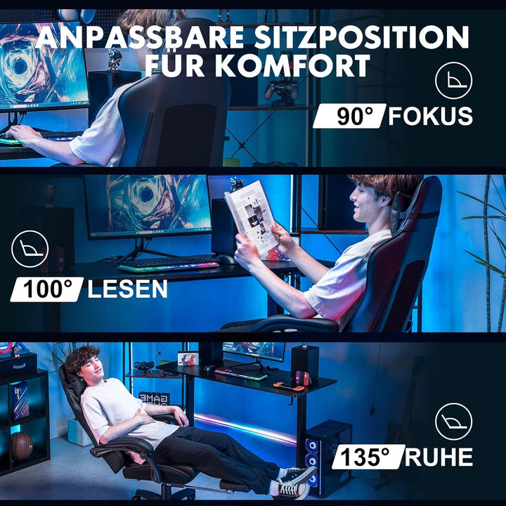 GTPLAYER Gaming Stuhl, Gaming Chair, Ergonomischer Höhenverstellbarer Bürostuhl, Zweckmässig für Win