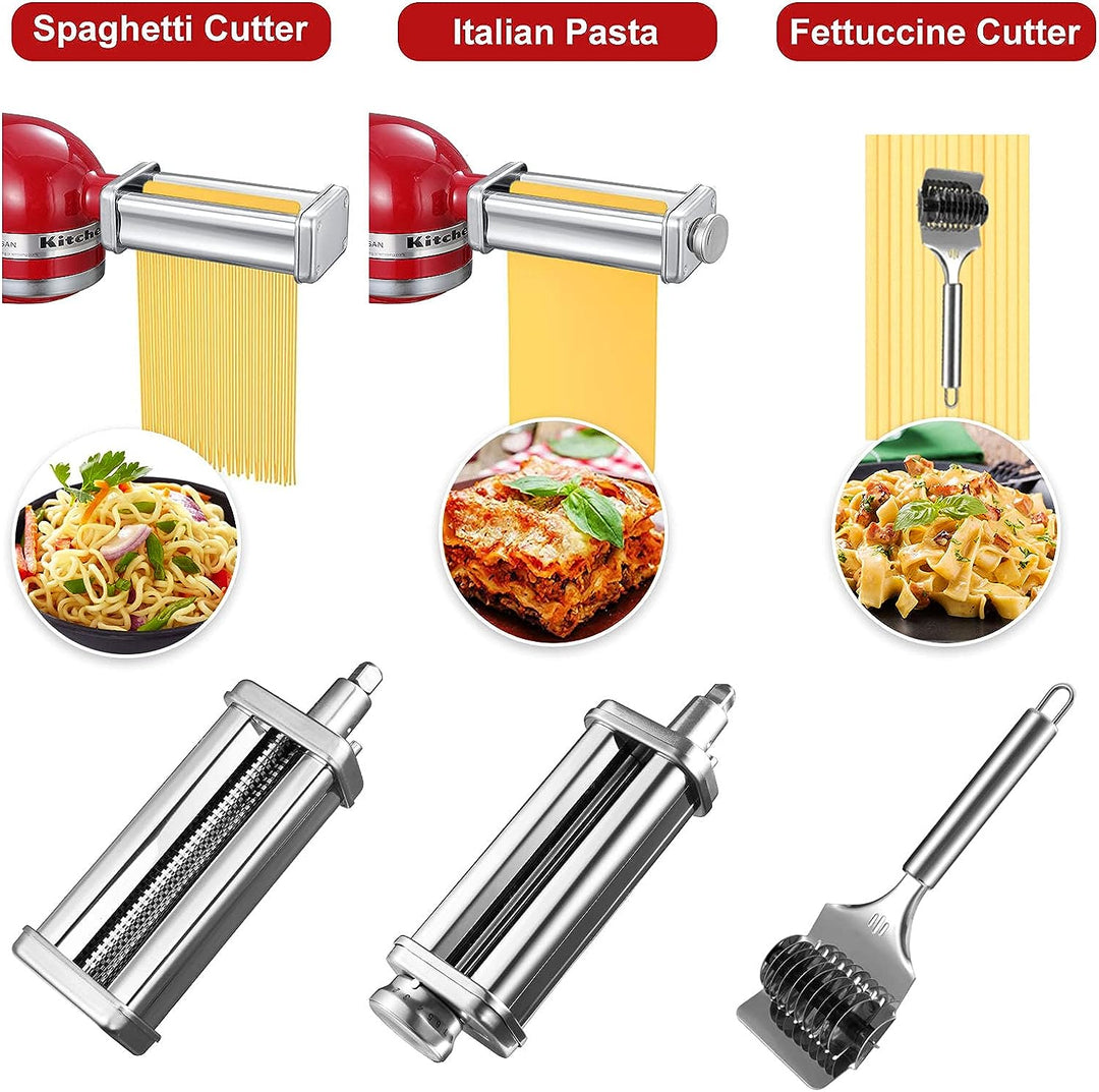 Pasta Maker Aufsatzset für KitchenAid Standmixer inklusive Nudelgitterrolle, Spaghettischneider, Nud