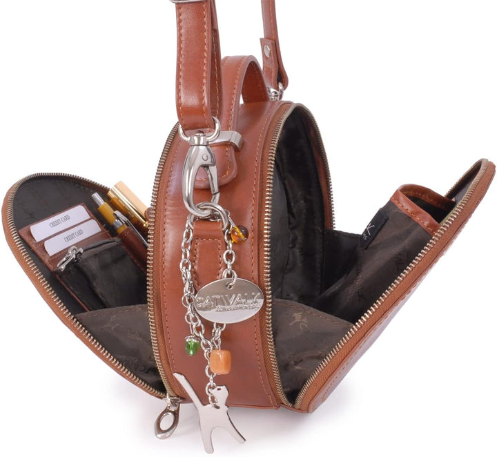 Catwalk Collection Handbags - Saffiano ECHTLEDER - Runde Handtaschen/Umhängetaschen Für Frauen TIFFA