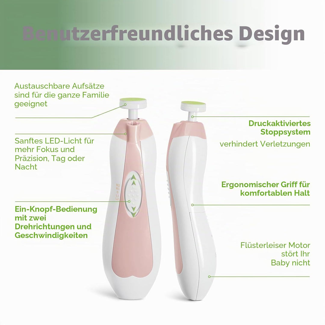 haakaa Elektrischer Baby-Nagelknipser, Baby-Nagelfeilen-Set mit 6 Schleifkopf und LED-Licht für Neug