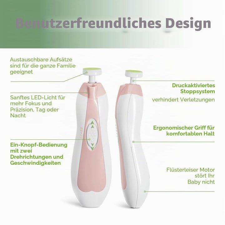 haakaa Elektrischer Baby-Nagelknipser, Baby-Nagelfeilen-Set mit 6 Schleifkopf und LED-Licht für Neug