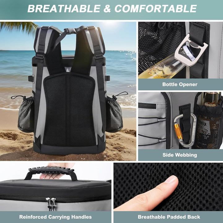 Kühlrucksack, 30L Grosse Thermo Kühltasche Rucksack, Wasserdicht Picknickrucksack Gross für Herren &